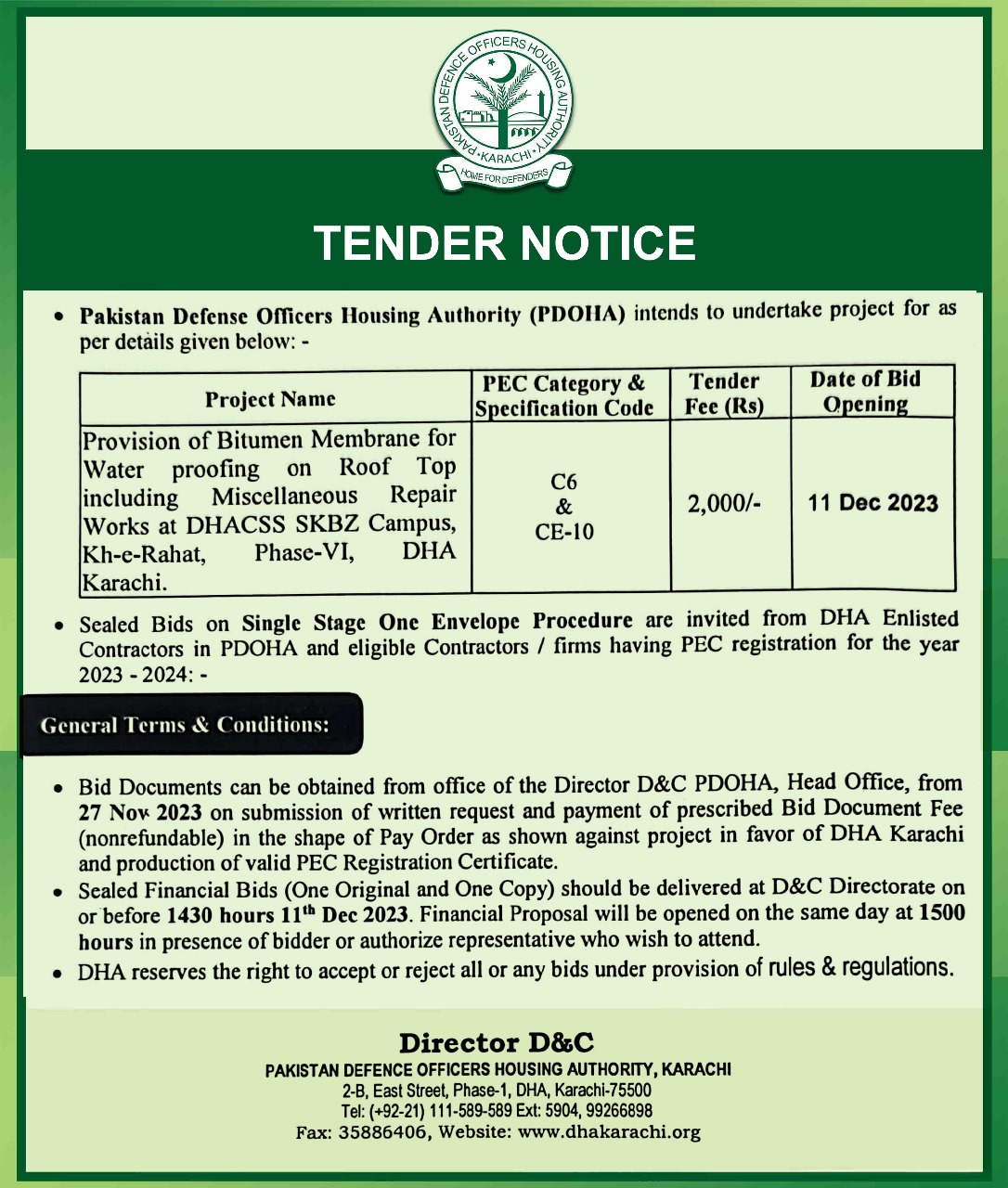 Tender Notice – Provision of Bitumen Membrane for Water proofing on ...