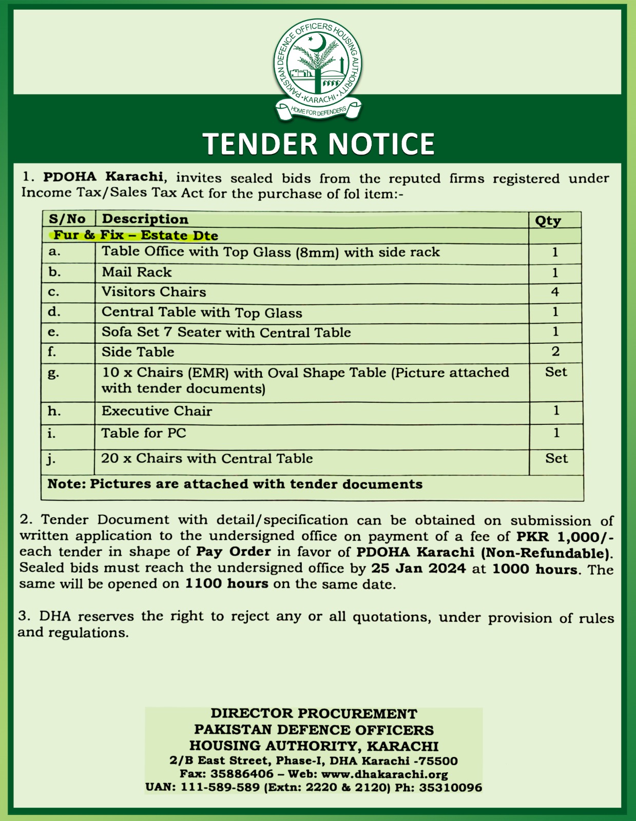 Tenders DHA Karachi