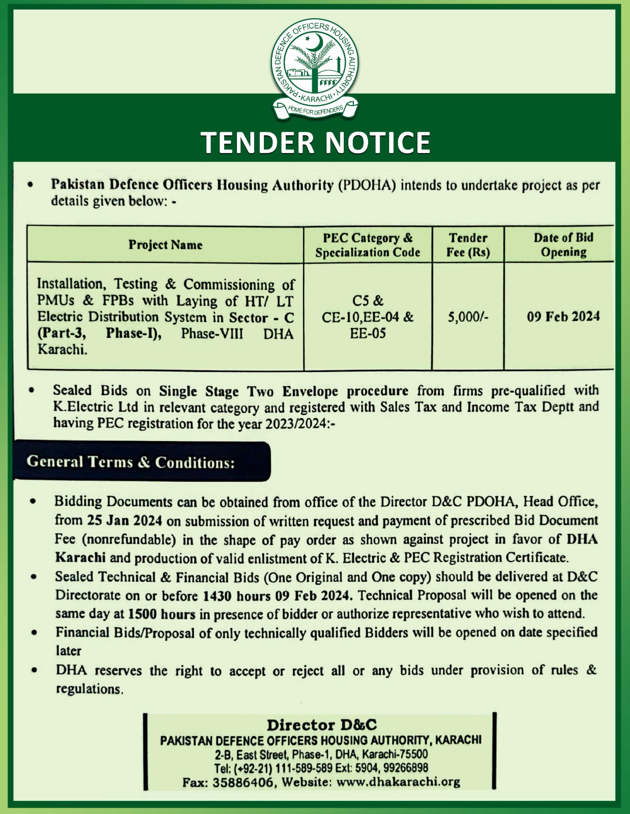 Tenders DHA Karachi