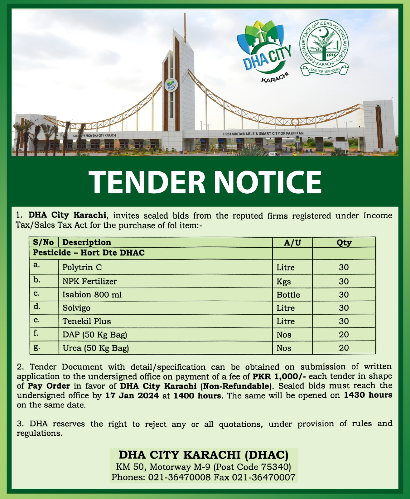 Tenders DHA Karachi