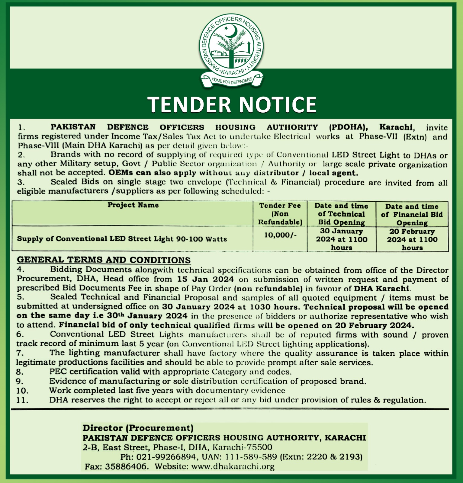 Tenders DHA Karachi