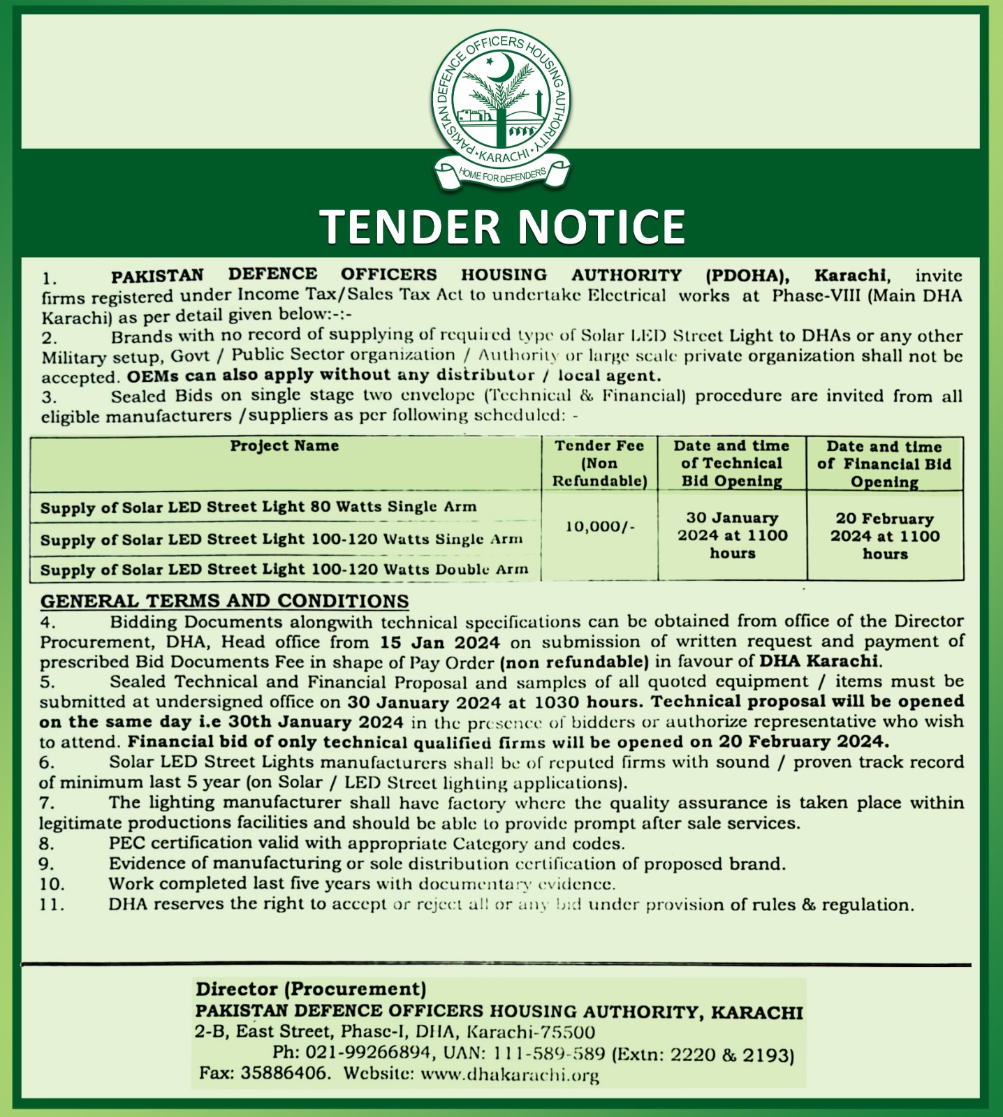 Tenders DHA Karachi