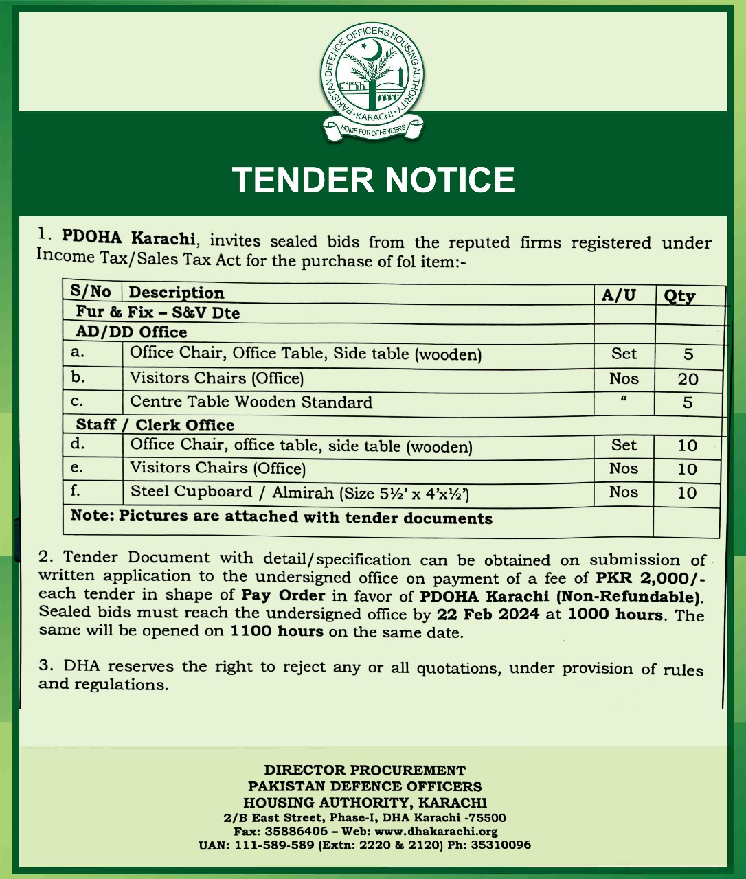 Tenders DHA Karachi