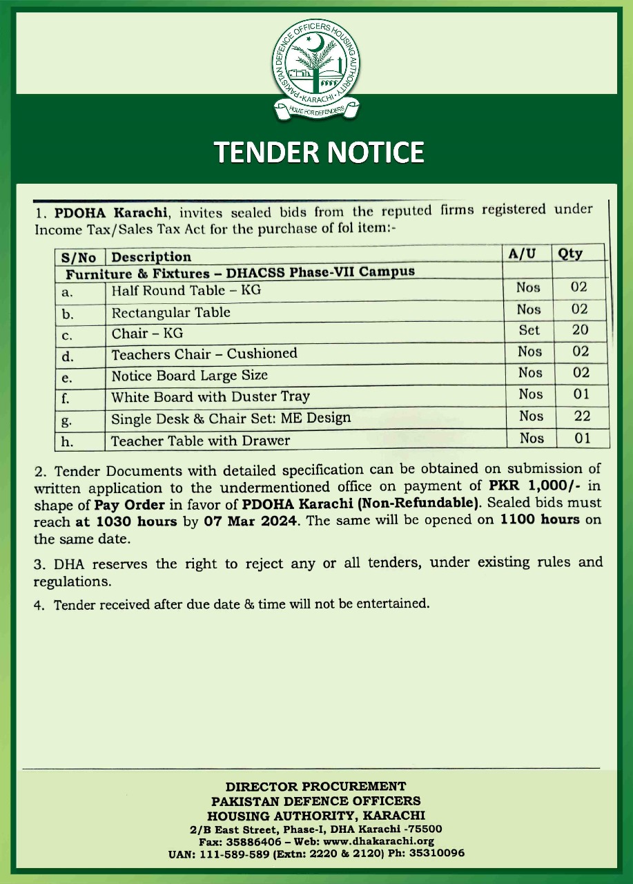 Tenders DHA Karachi