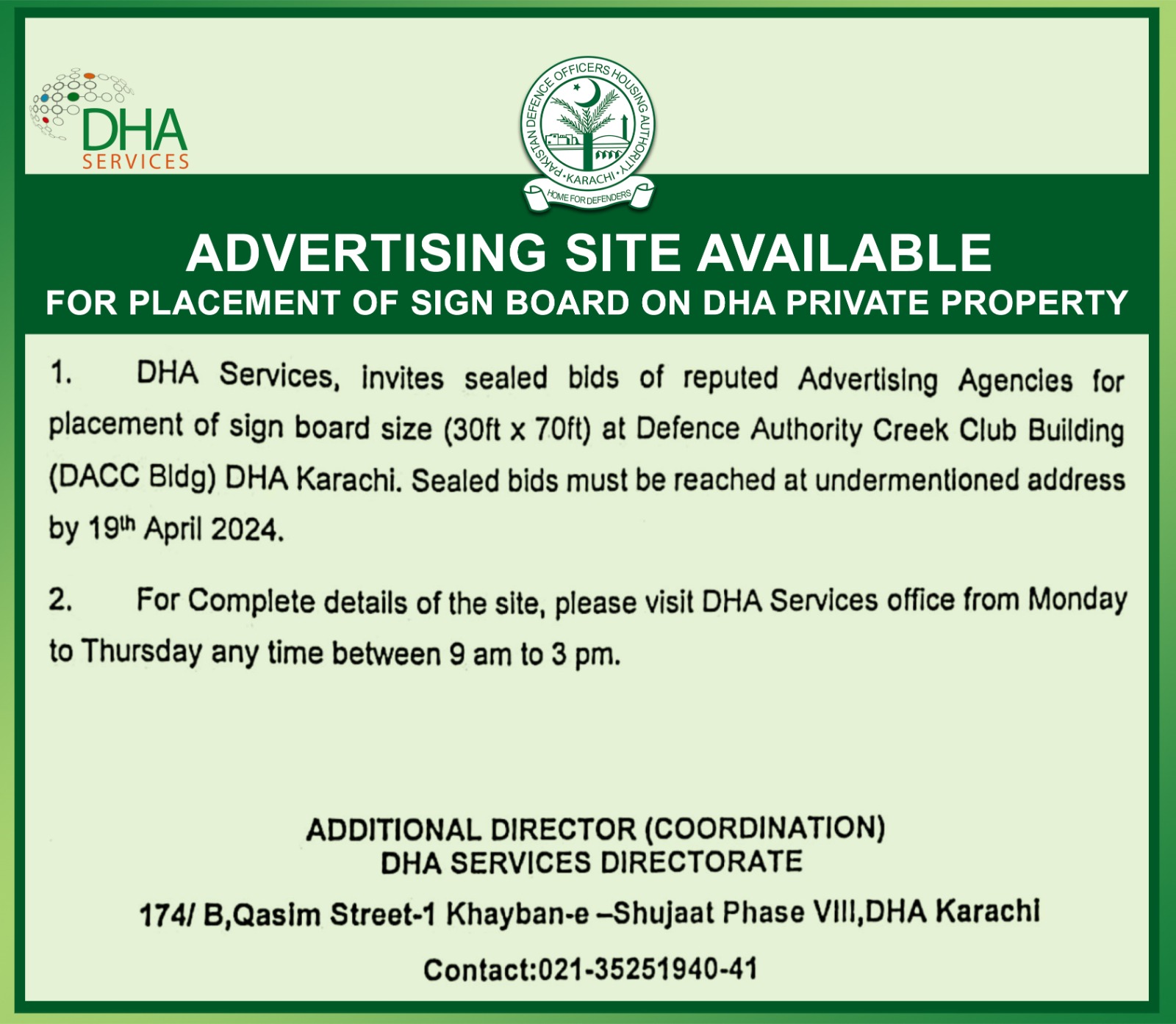 Advertising Site Available For Placement of Sign Board on DHA Private ...